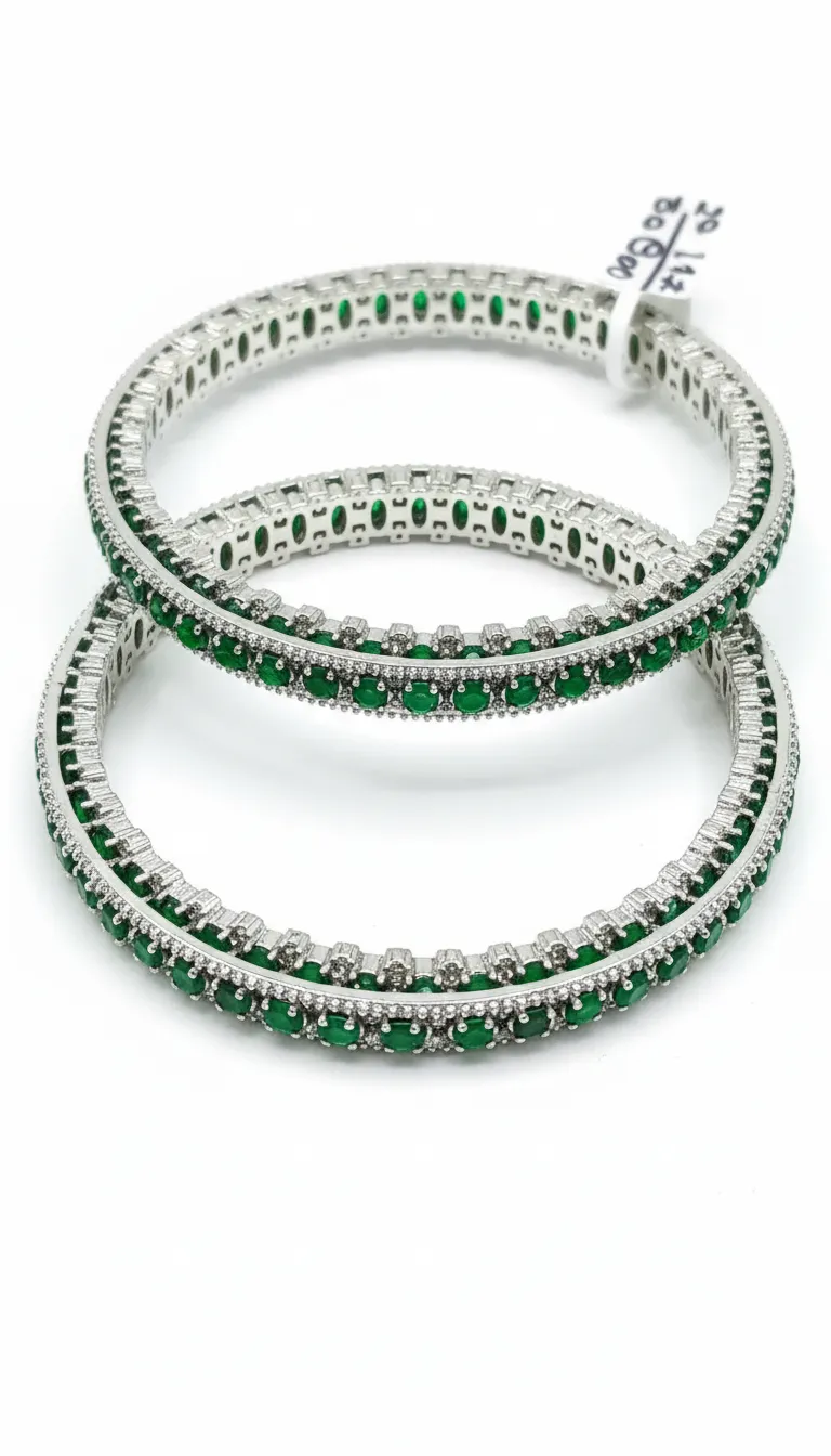 Silver Green Stone Bangles view 2