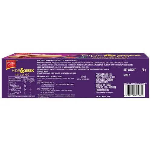 Parle Platina Hide & Seek - Milano Centre Filled Mixed Berries Biscuits, Rich Taste 75 g view 2