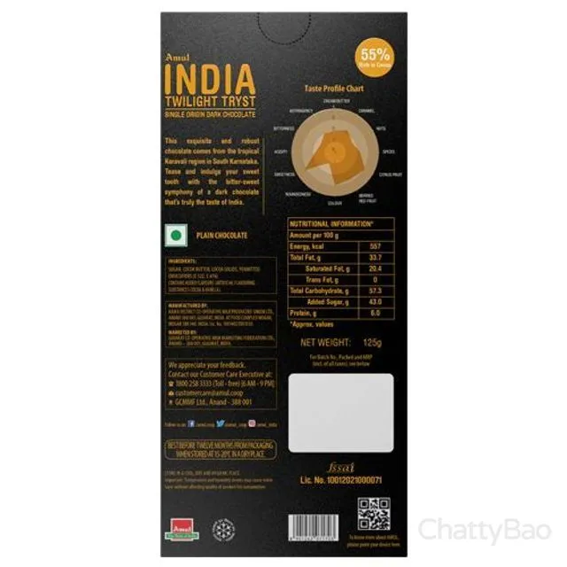 Amul India Twilight Tryst Dark Chocolate 125 g view 2