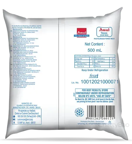 Amul Taaza Toned Milk 500 ml view 2