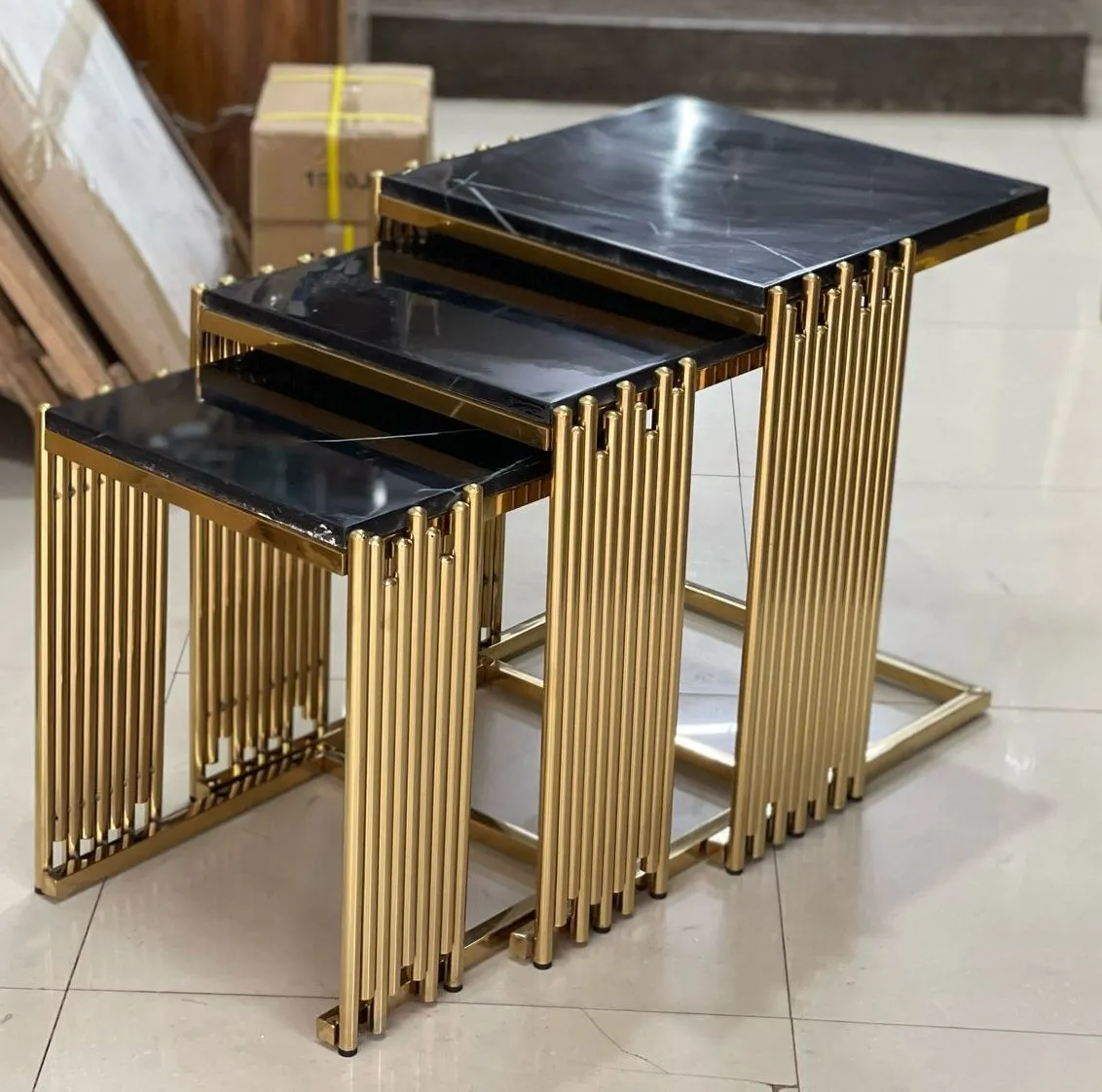 Black Marble Top Table Three Set