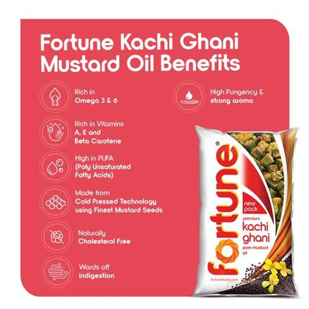 Fortune Kachi Ghani Mustard Oil Pouch 1 L view 3