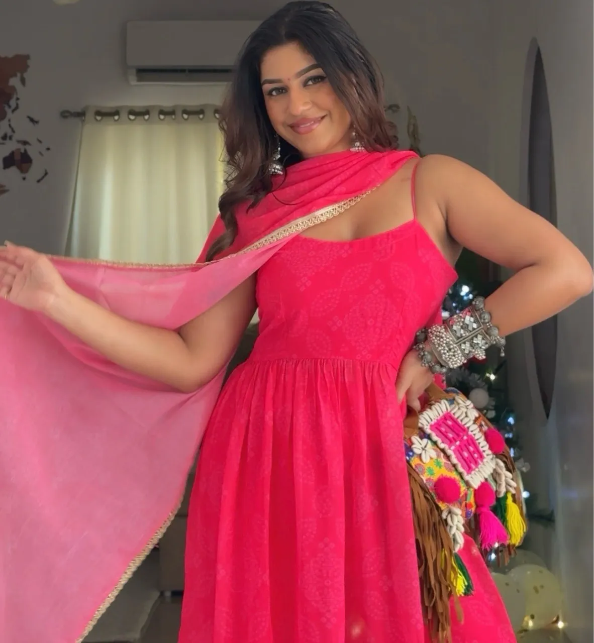 ‘Rimjhim’ Bandhani Suit set - Fushia Pink view 2