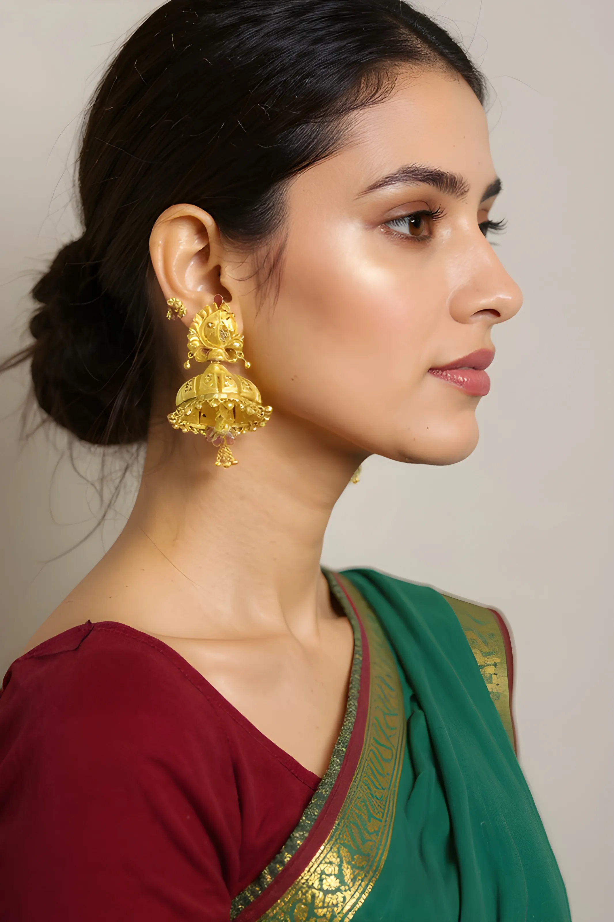 Gold Jhumka Earrings 1 view 2
