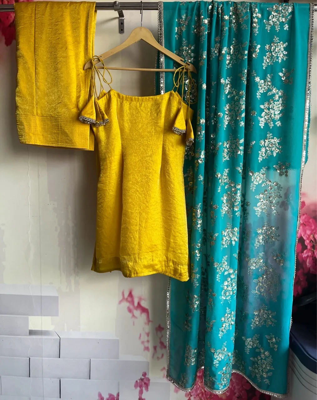 ‘Fasana’ - a Farshi Salvar suit set - Yellow view 2