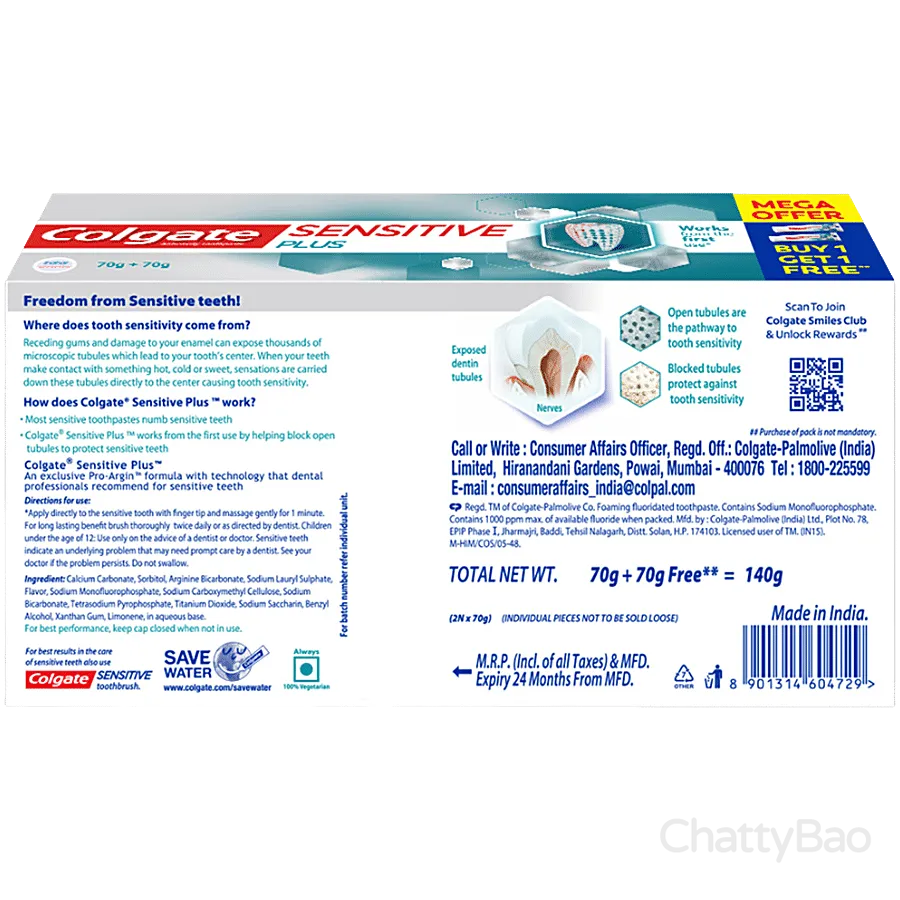 Colgate Sensitive Plus Toothpaste - Anticavity 70 g view 2