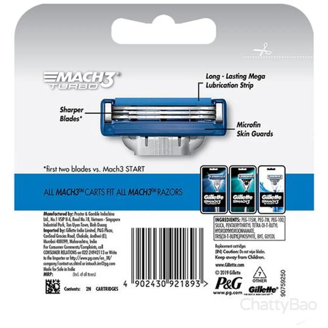 Gillette Mach3 Turbo Razor Cartridges / Shaving Blade 2 Pieces view 2