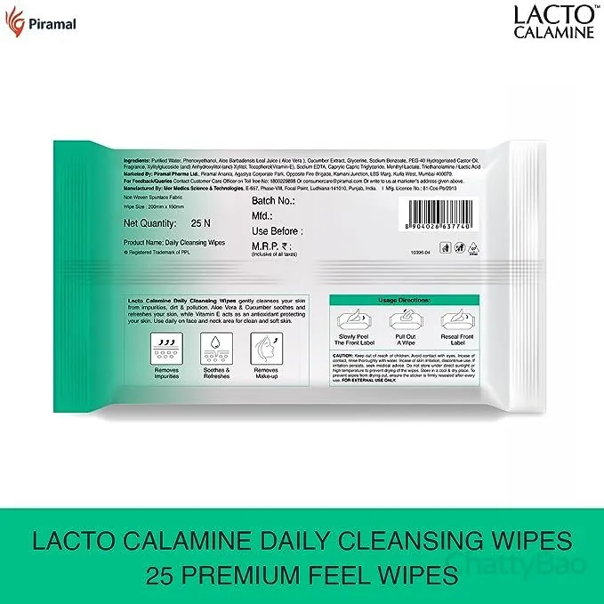 Lacto Calamine Daily Cleansing Face Wipes 25 Pieces 1 Pack view 2