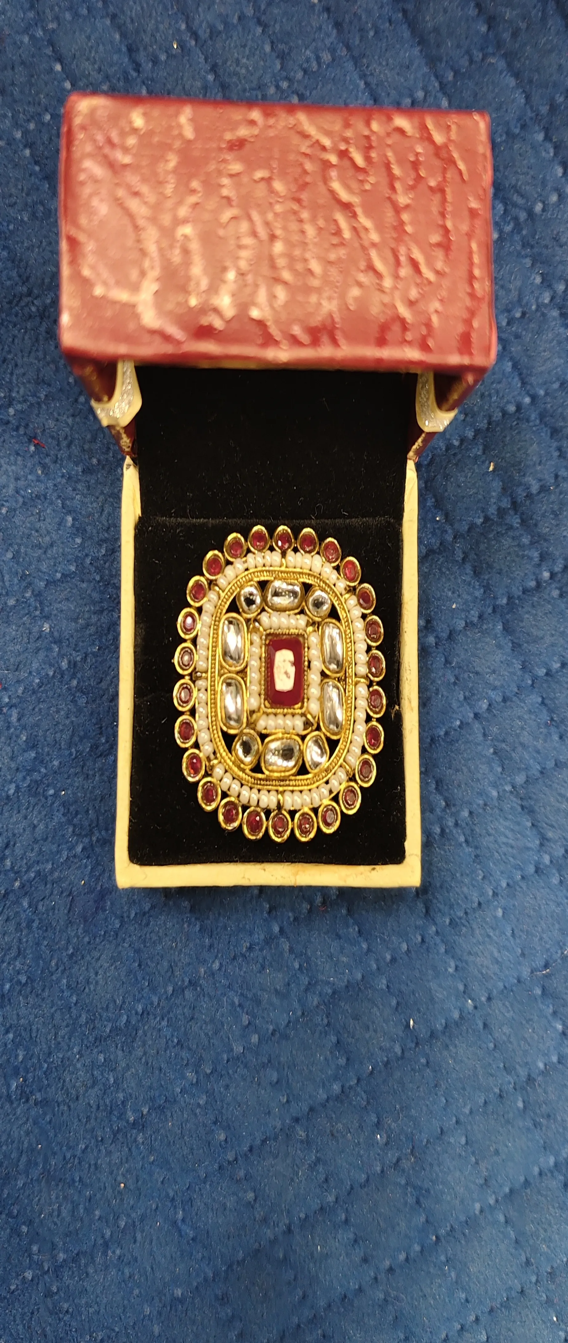 Traditional Gemstone Ring Red Kundan view 2