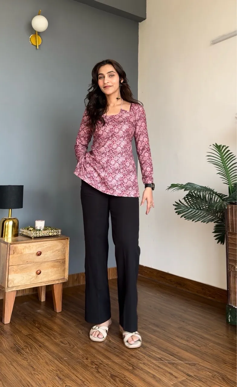 Halter Neck Woolen Kurti - Pink view 2