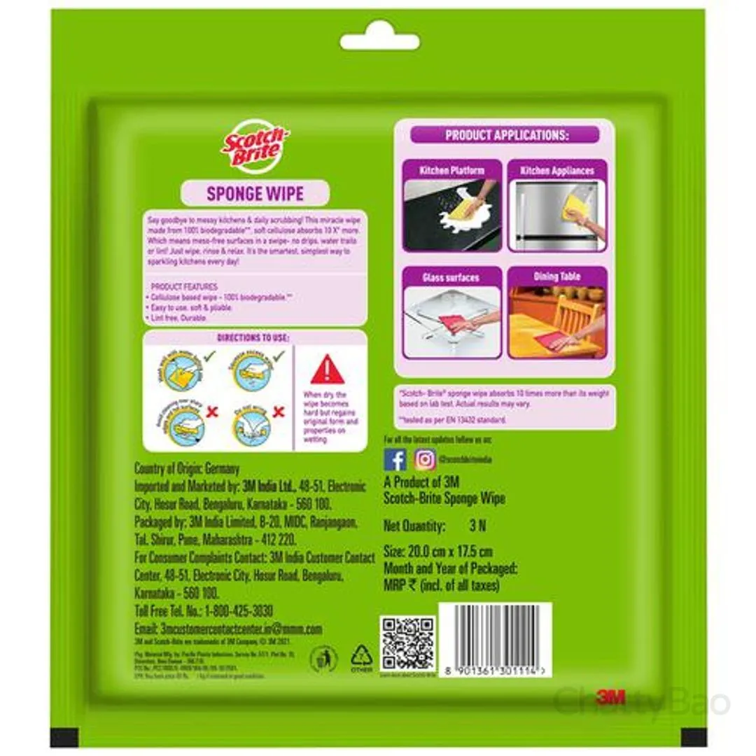 Scotch Brite Sponge Wipes For Kitchen Cleaning 3 Pieces view 2