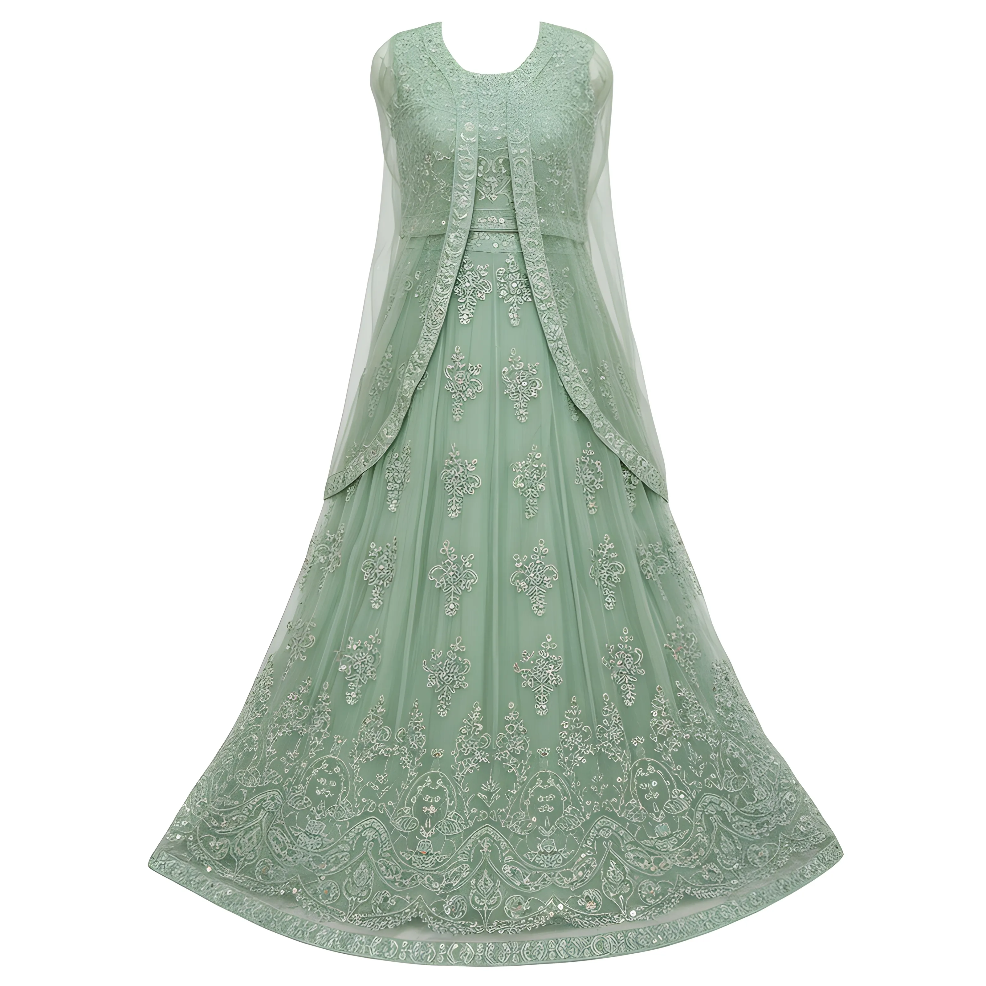 Embroidered Green Gown view 2