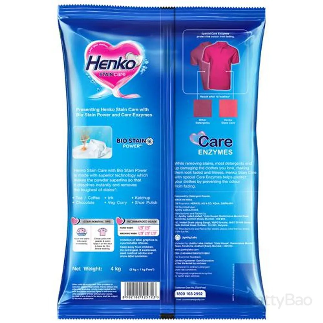 Henko Detergent Powder - Stain Care 4 Kg (3 Kg + 1 Kg Free) view 2