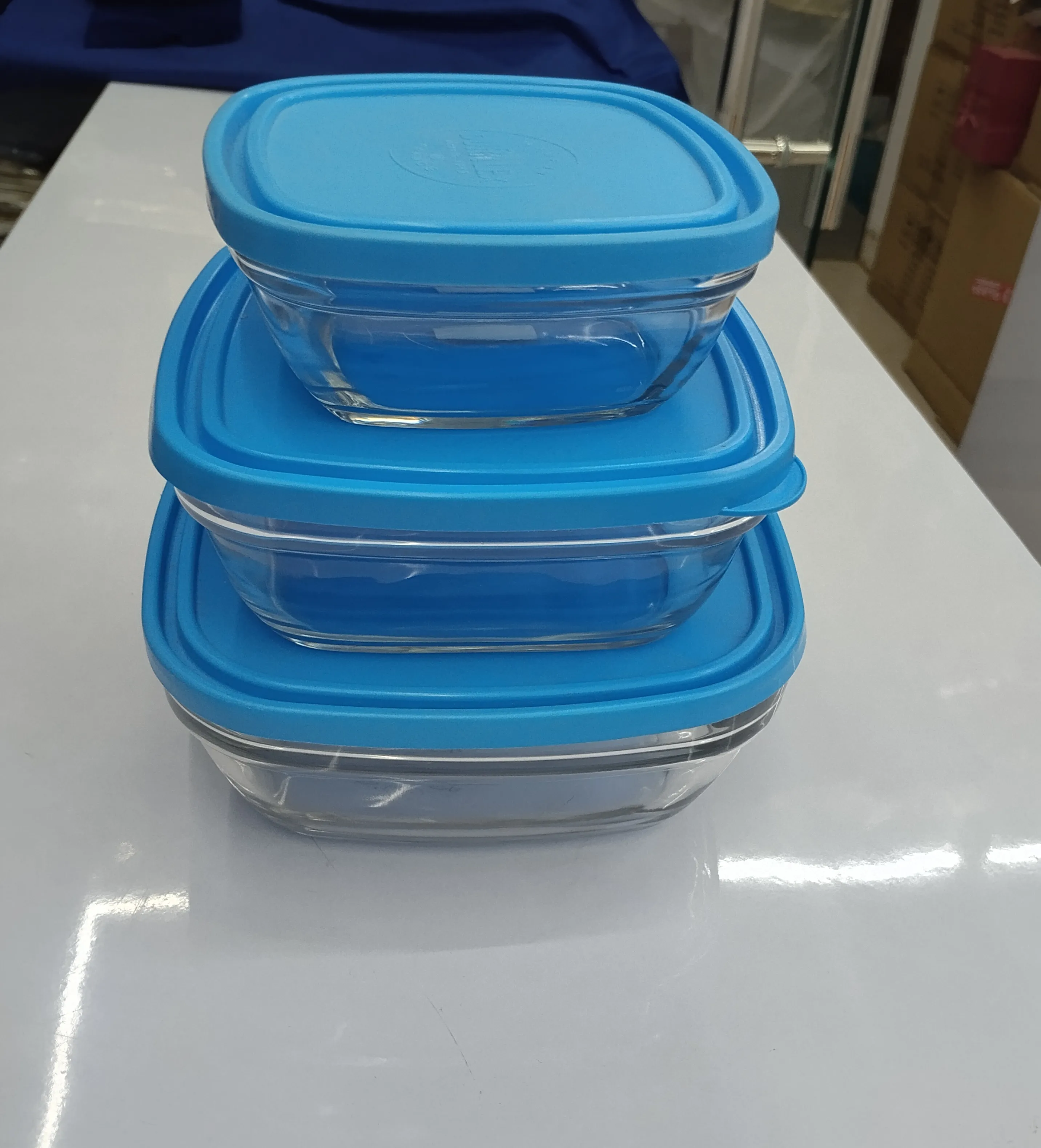 Glass Containers with Blue Lids view 2