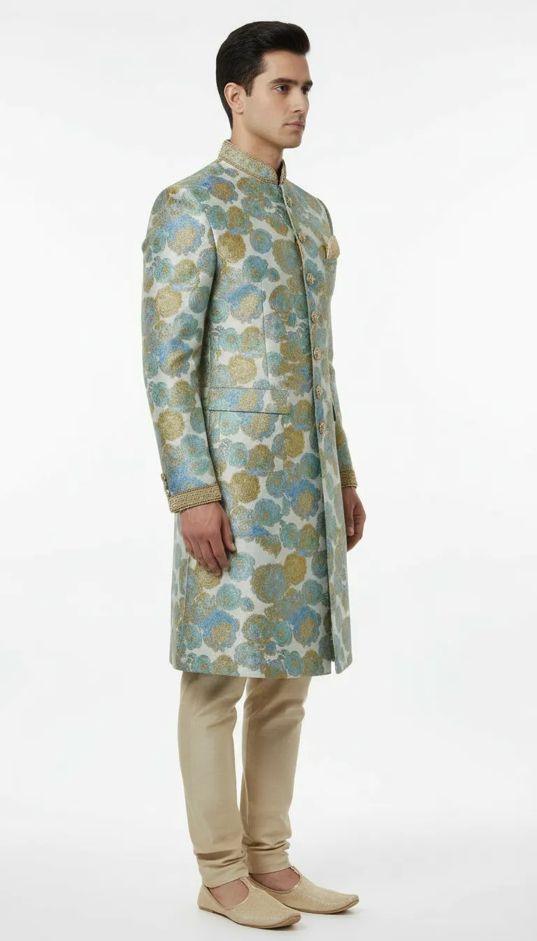 Designer floral sherwani view 3