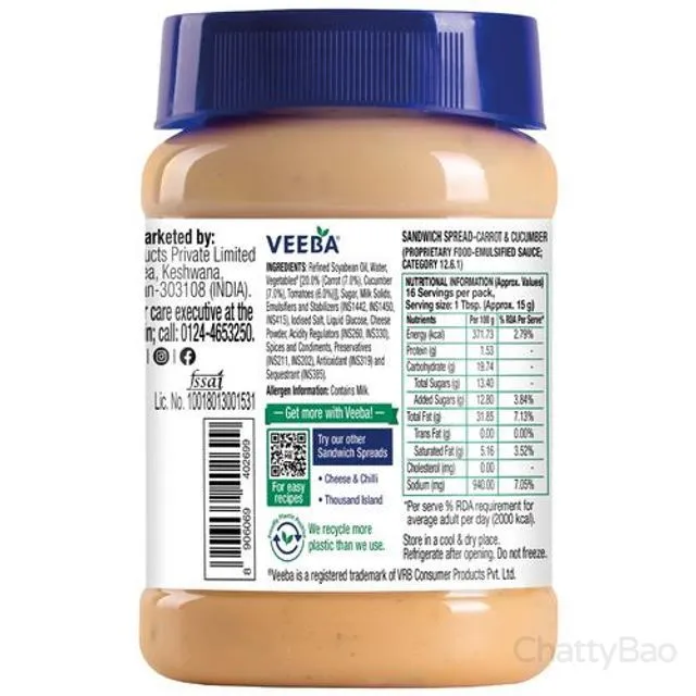 Veeba Sandwich Spread Carrot & Cucumber 250 g view 2