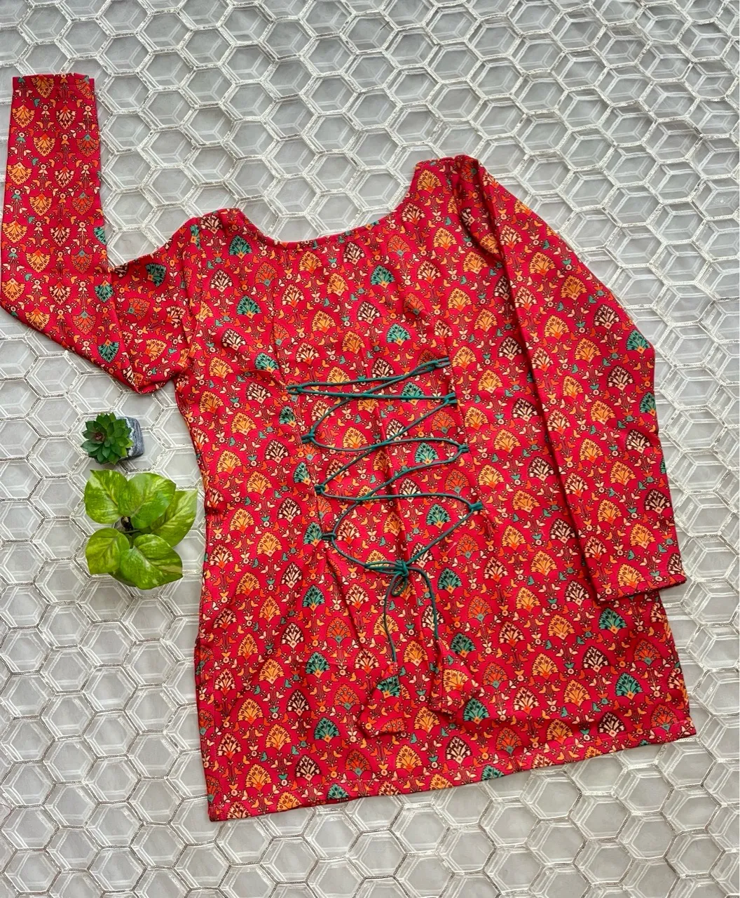 Traditional Red Woolen Kurti view 4