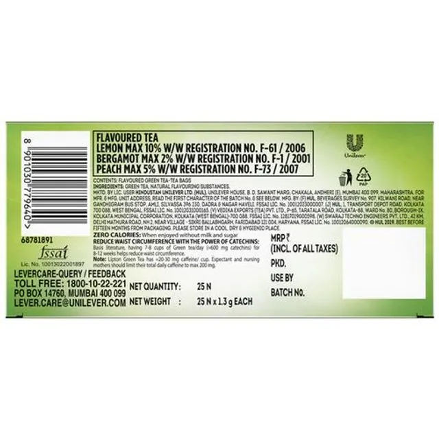 Lipton Green Tea Lemon Zest Tea Bags 25 Pcs view 2