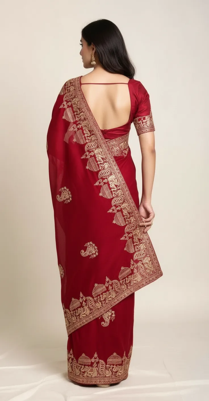 Embroidered Bulk Cut Silk Saree view 3