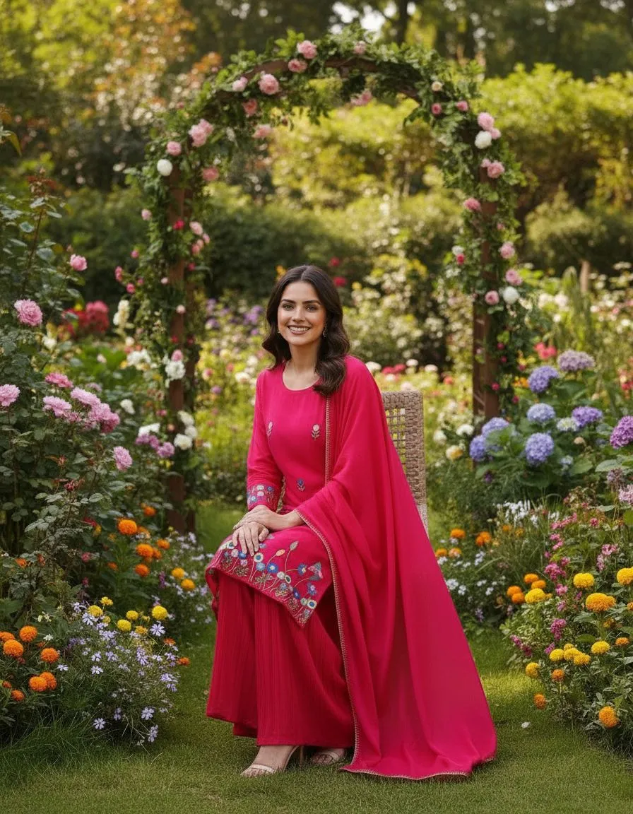 Embroidered Pink Kurta Set view 2