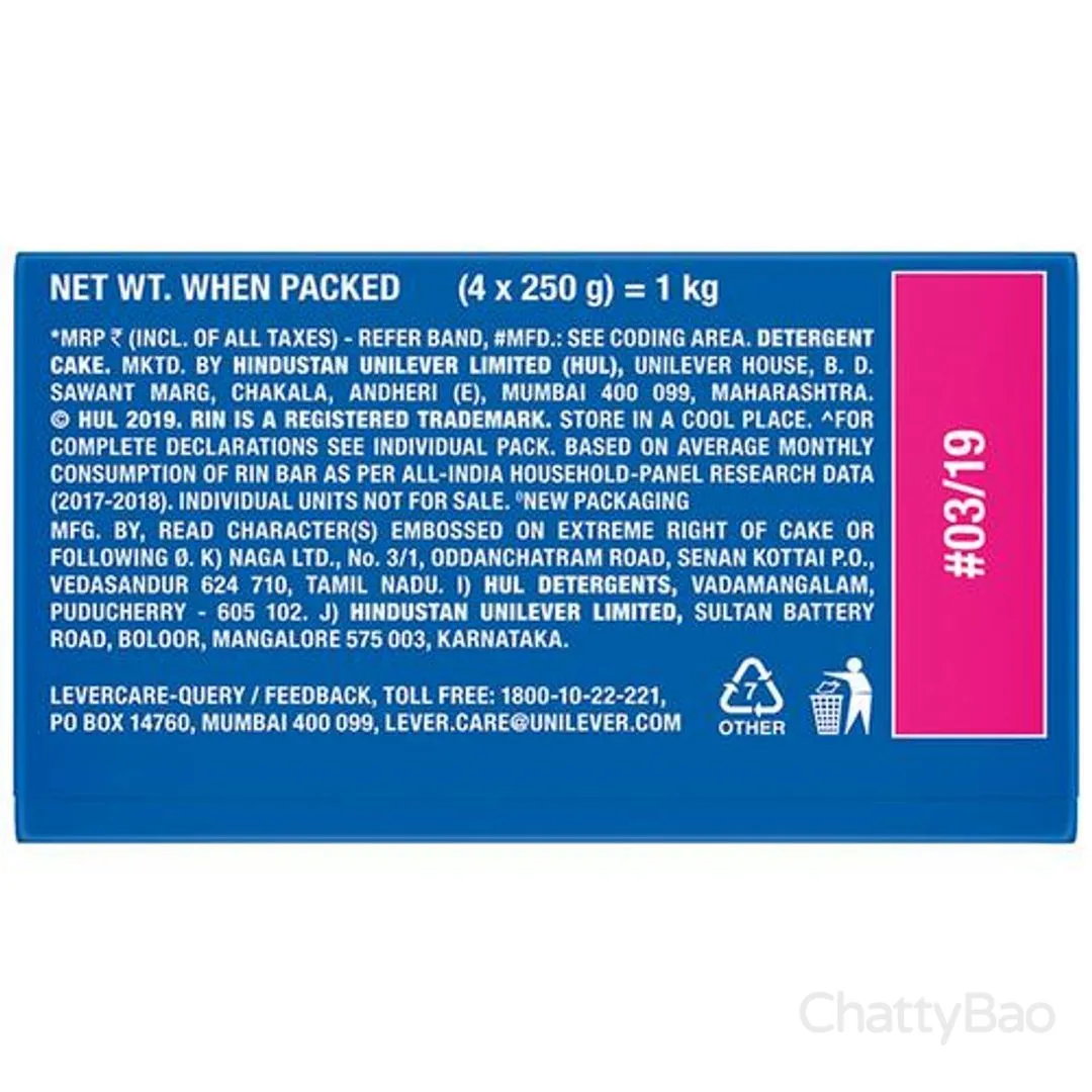 Rin Detergent Bar 250 g each (Pack of 4) view 2