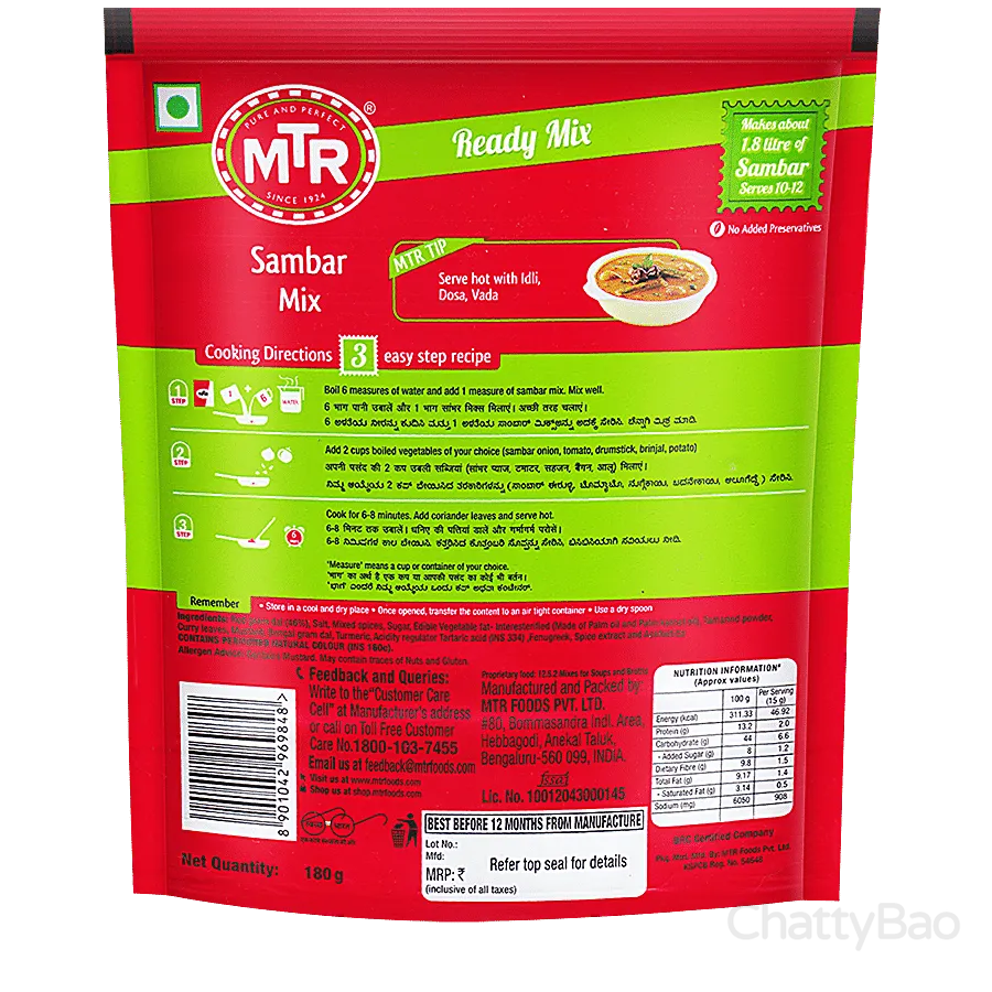 MTR Original Sambar Ready Mix 180 g view 2