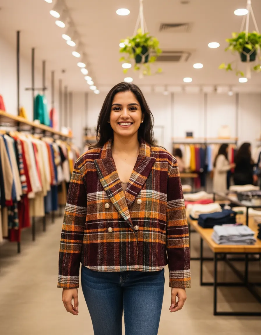 Plaid Woolen Jacket Brownie view 2