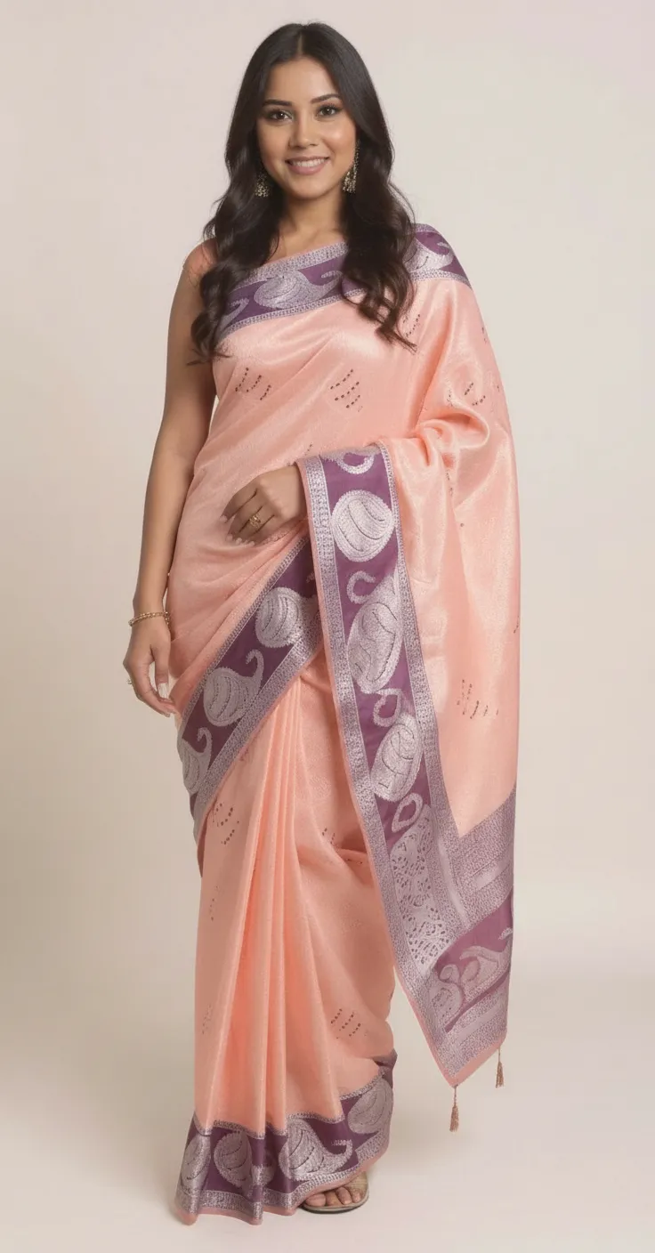 Banarasi Peach Silk Saree view 3