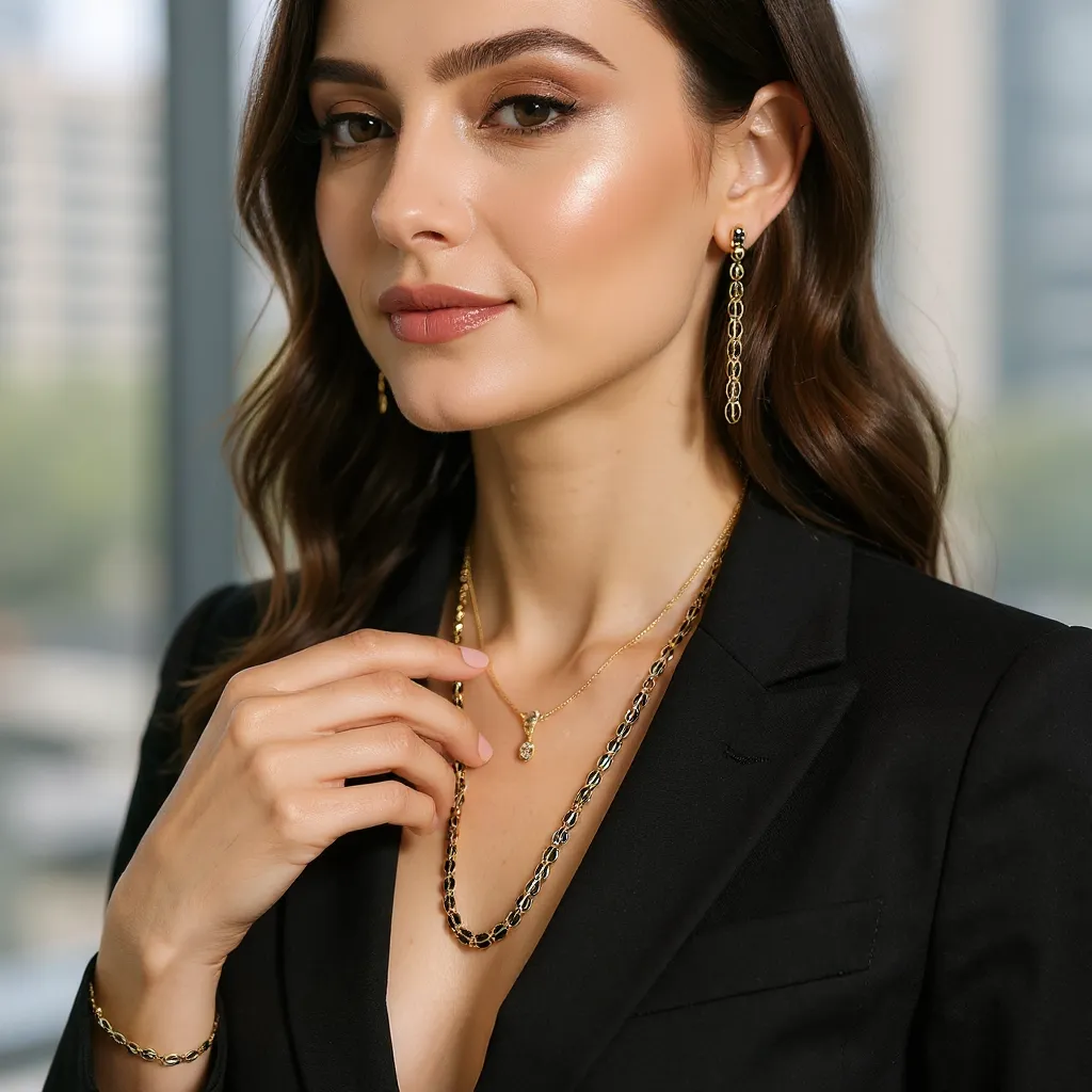 Gold & Black Chain Necklace and Earring Set
