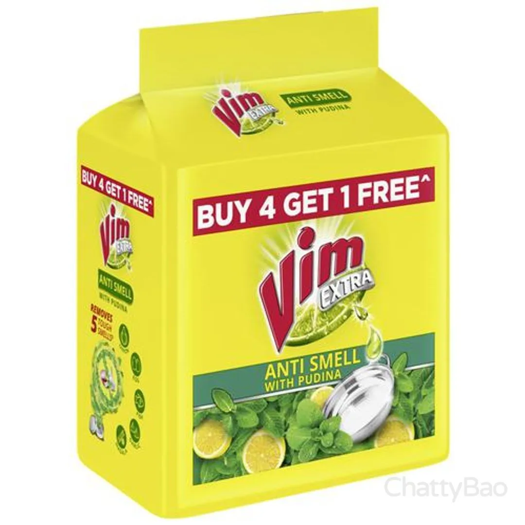 Vim Extra Anti Smell Dishwash Bar - Pudina 200 g each (Pack of 5) view 3