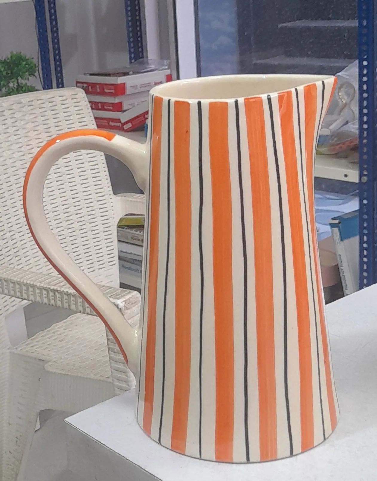 Striped Ceramic Jug 8"H & 5"W view 2