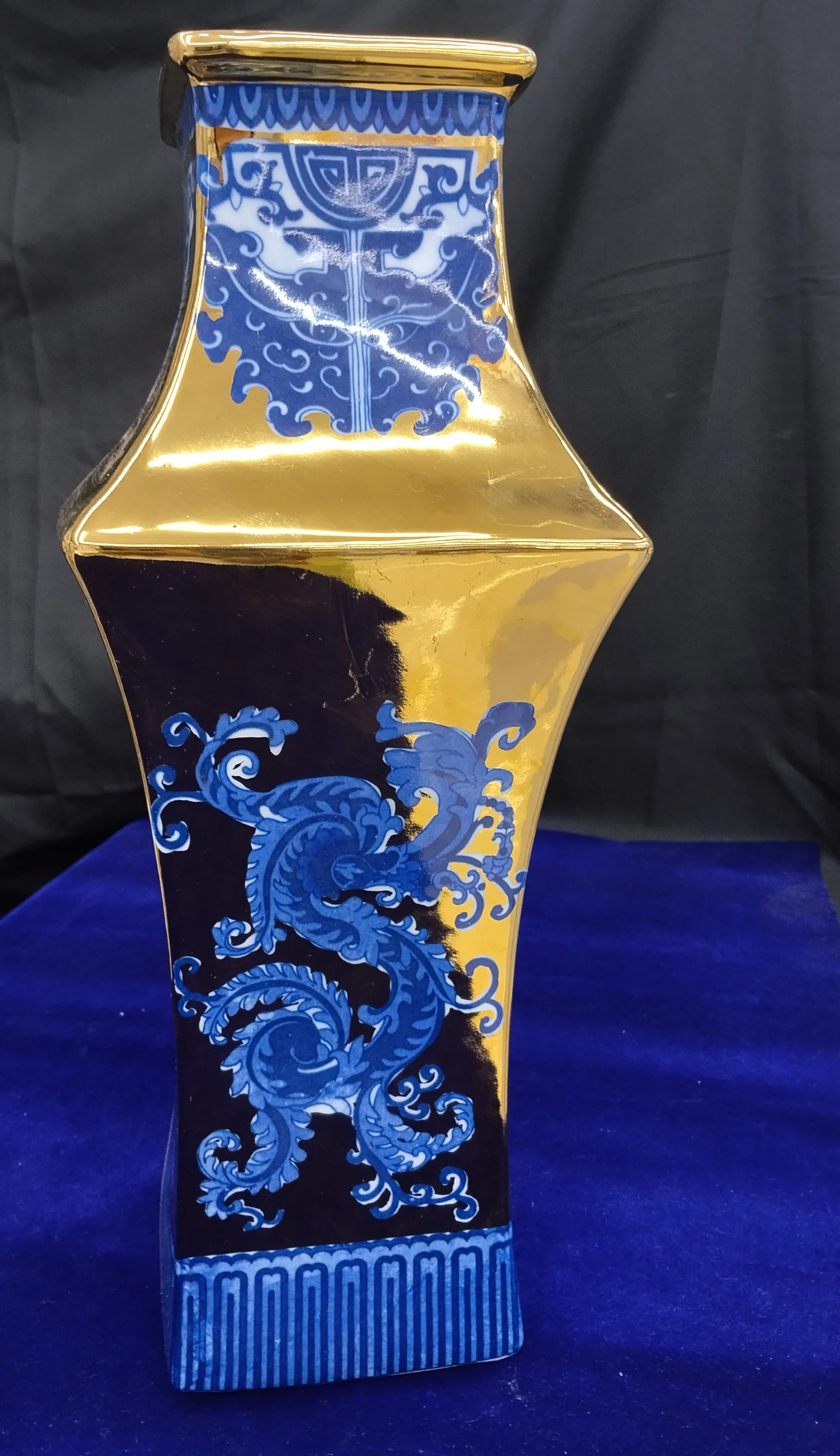 Ornate Blue and Gold Vase view 2