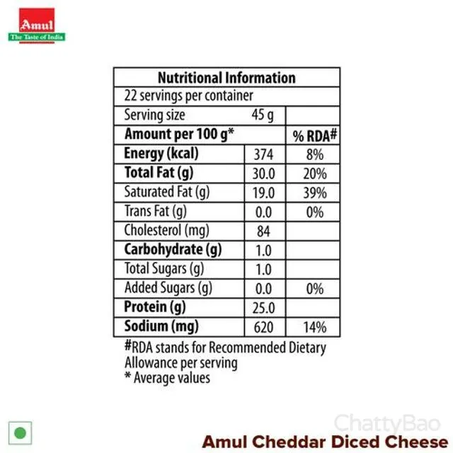 Amul Cheddar Cheese Diced 1 kg view 3