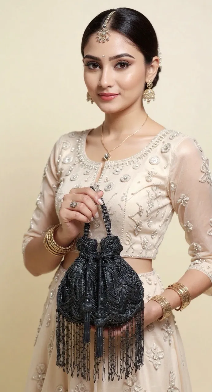 Black Beaded Potli Bag view 3