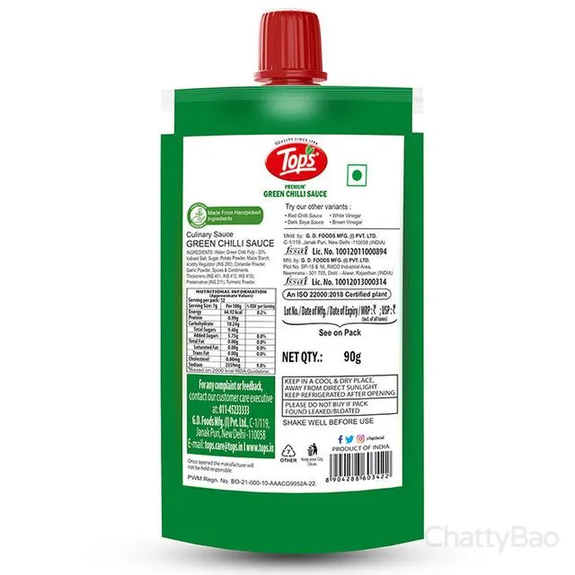 Tops Green Chilli Sauce Spout 90 g view 2
