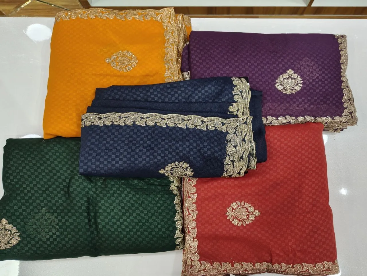 Elegant Embroidered Saree with Golden Border – Available in Multiple Colours view 9