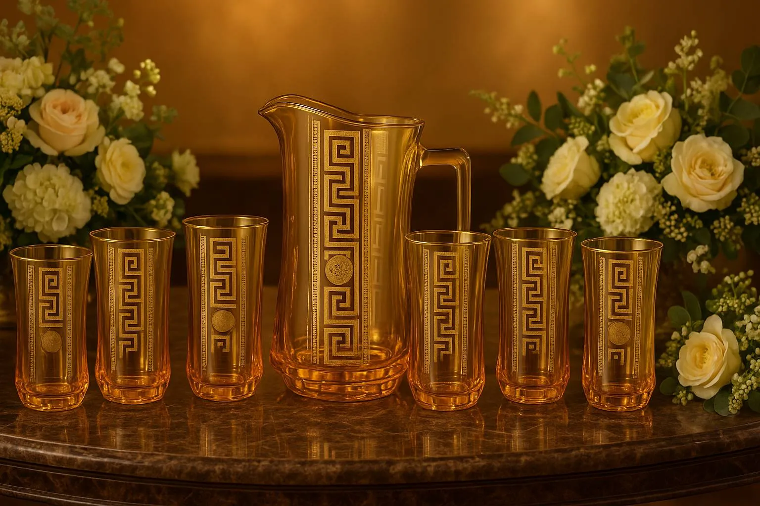 Deluxe Versace Gold Plated Jug with 6 Tall Glasses (Amber) view 2