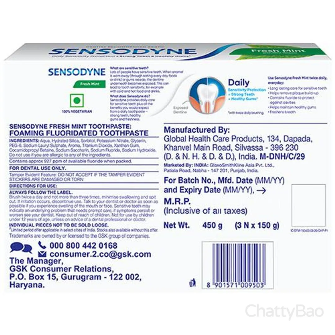 Sensodyne Toothpaste - Fresh Mint Combo 450 gm (Buy 2 Get 1 Free) view 3