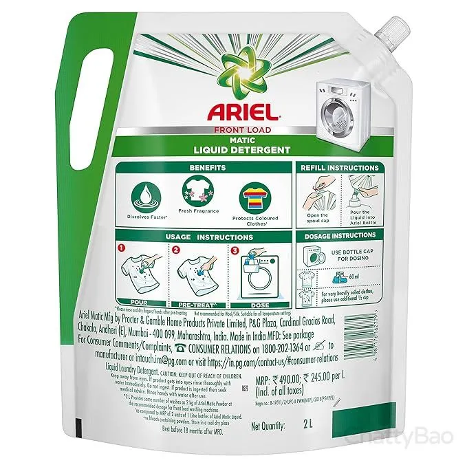 Ariel Matic Liquid Detergent Front Load Refill Pouch 2 L view 2