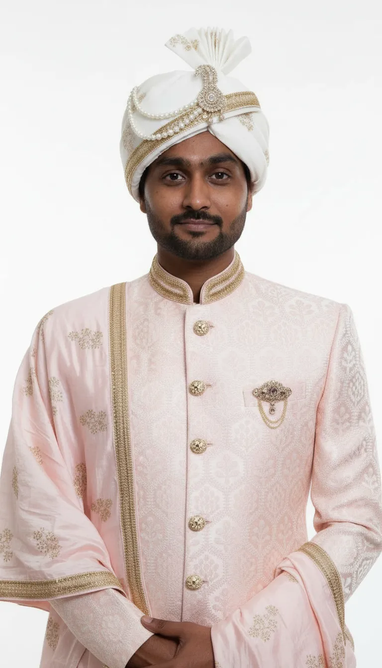 Mens Wedding Light Pink Sherwani