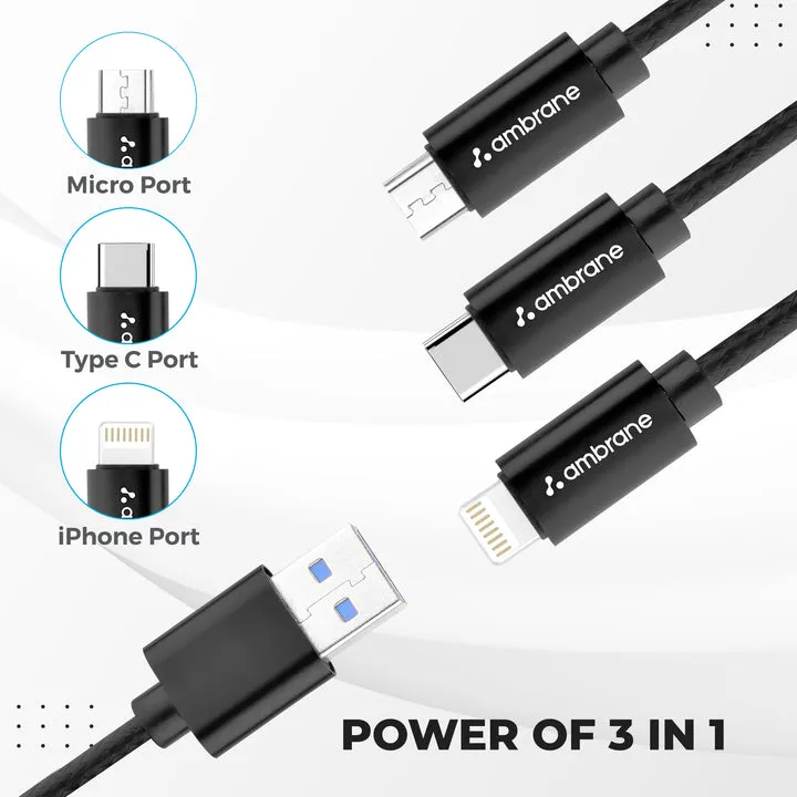 Ambrane Trio 3 In 1 Cable 2.1A Boosted Speed view 2