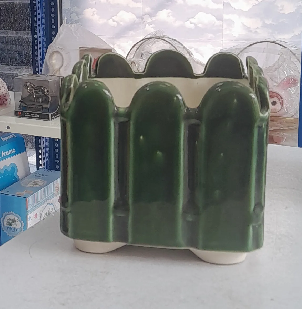 Green Ceramic Planter 5.5"H & 5.5W view 2