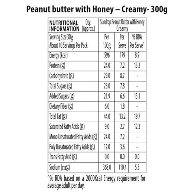 Sundrop Peanut Butter With Honey Creamy Jar 300 g view 3