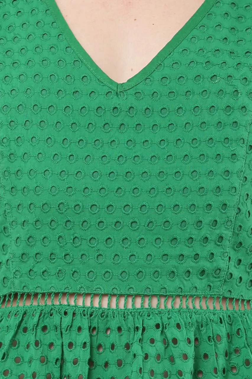 Green Eyelet Peplum Top view 4