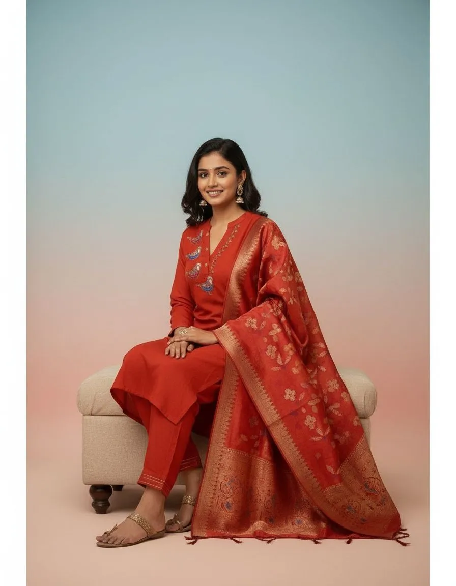 Traditional Red Salwar Kameez view 2