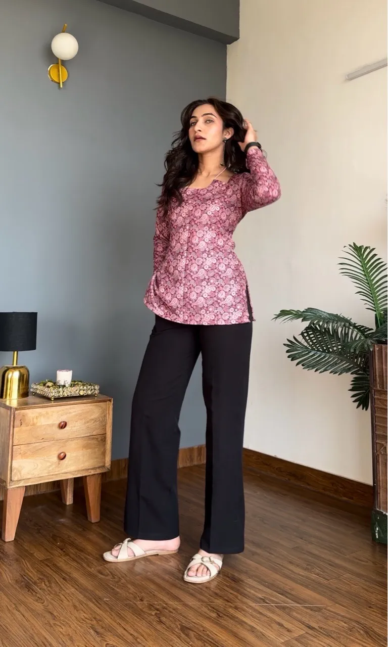 Halter Neck Woolen Kurti - Pink view 3