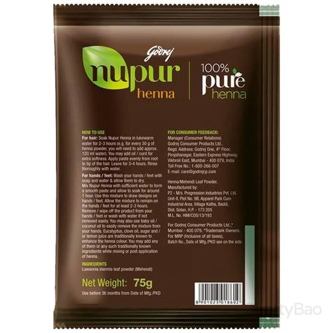Godrej Nupur Hair Colour 100% Pure Henna Mehendi 75 g view 2