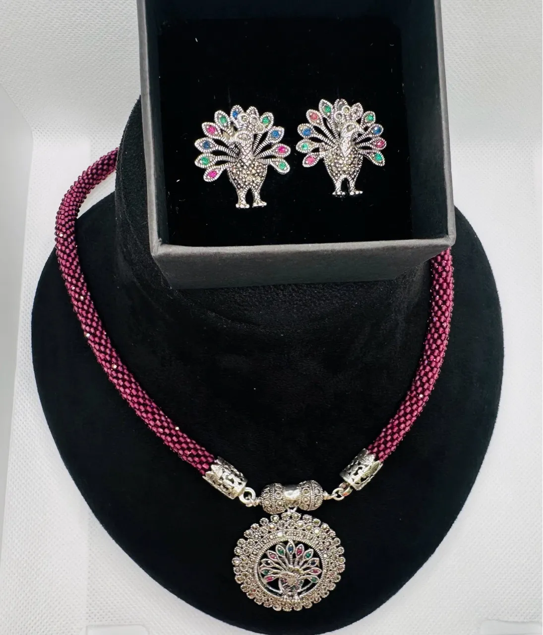 Peacock Necklace With Marca Stones view 3