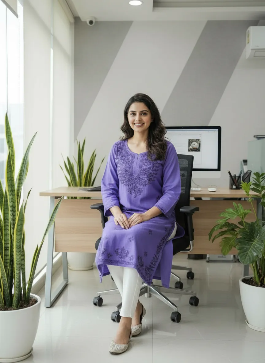 Purple Embroidered Kurti view 4