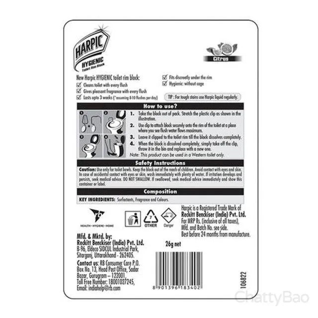Harpic Hygienic Toilet Cleaner Rim Block - Citrus 26 g view 2